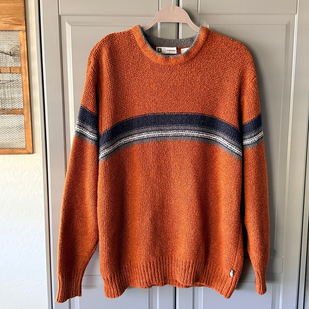 Xtremegear VTG 90s Grunge Striped Merino Wool Blend Crewneck Sweater,Orange,XL